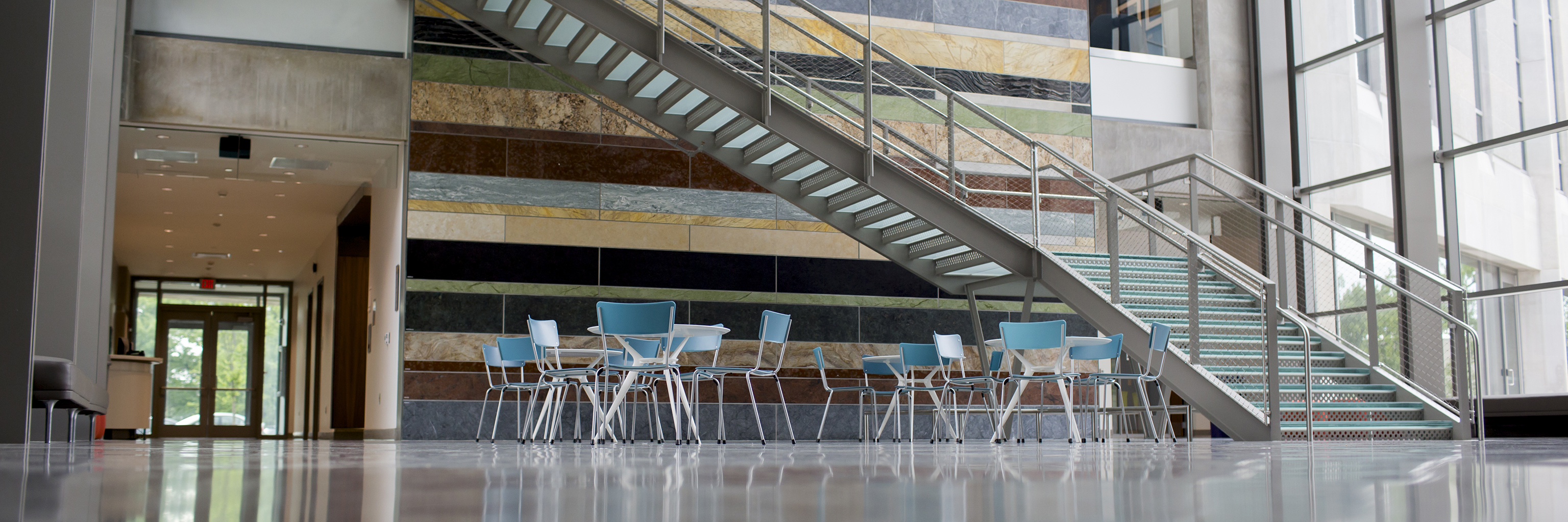 Image of the inside of the Global and International Studies building on the Indiana University Bloomington campus.