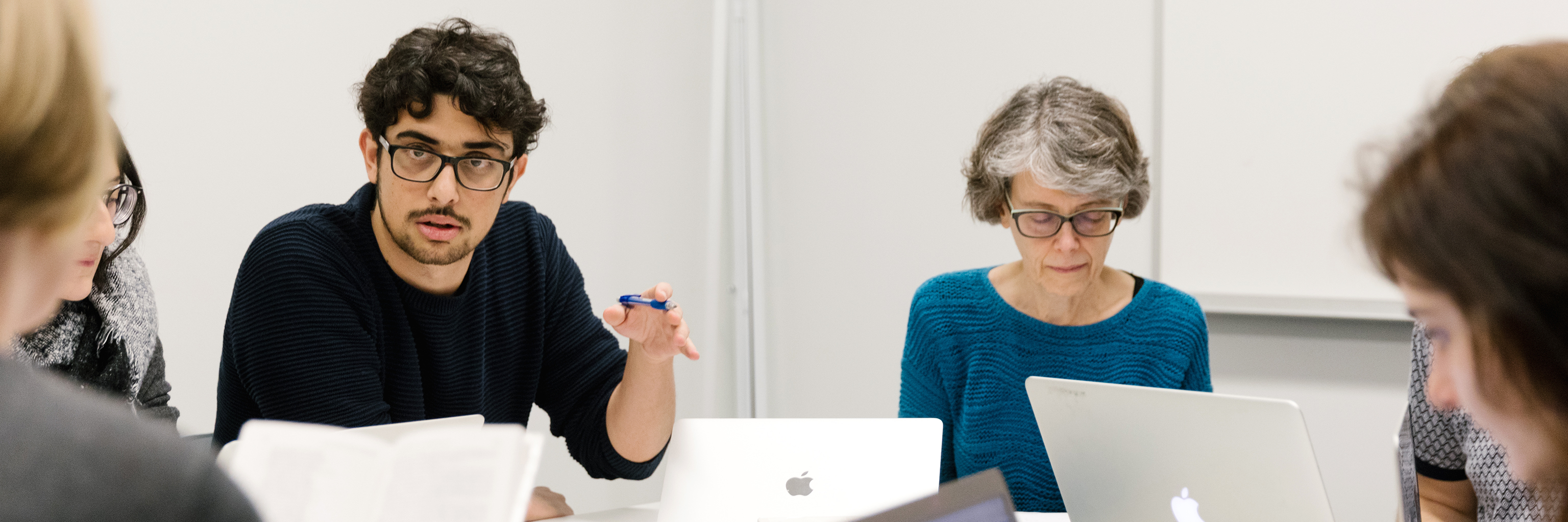 Students participating in the Old Occitan Reading Group on the Indiana University Bloomington campus. 