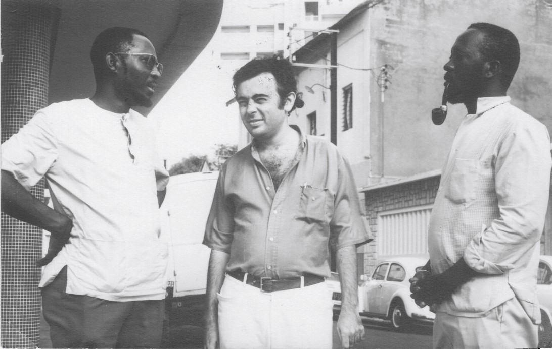 From left to right, Paulin S. Vieyra, Senegalese filmmaker; Glauber Rocha, Brazilian filmmaker; and Sembène Ousmane, Senegalese filmmaker © PSV-Films