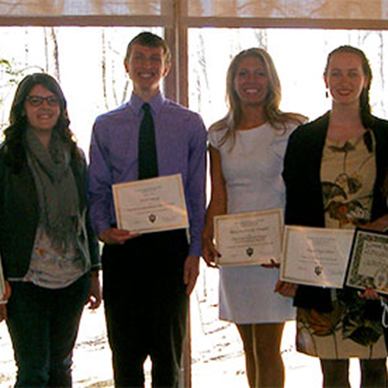 Undergraduate student awards winners Maria Walker, Jacob Ladyga, Katy Vaughn, and Abigail Silbert.