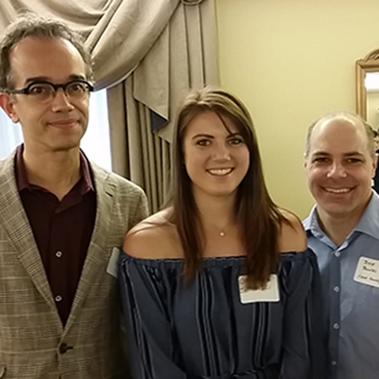 Graduate Grace Shymanski with Professor Bjørnstad (left) and her honors advisor in History, Brett Bowles (Professor of French and Adjunct Professor of History).