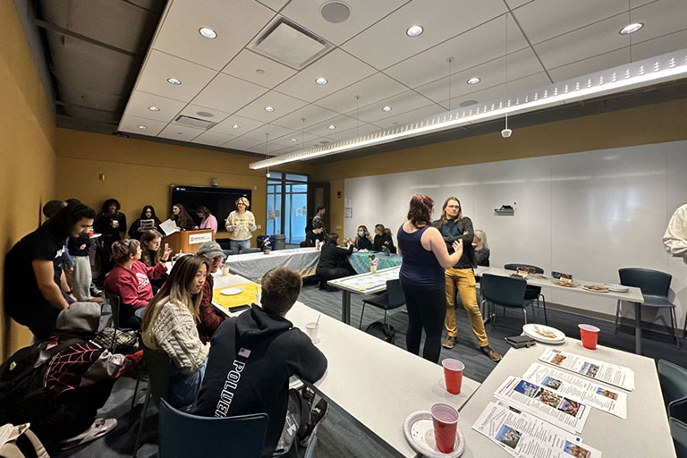 Students chatting during our coffee hour