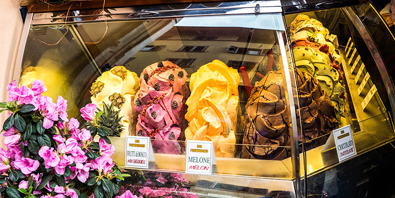 Ice cream on display in Florence, Italy.