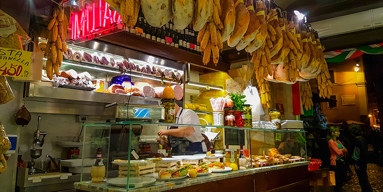 Market deli in Rome, Italy.