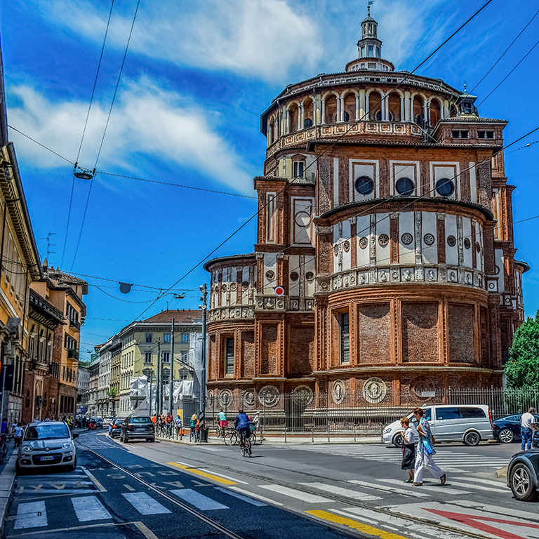 Street view of Milan, Italy.